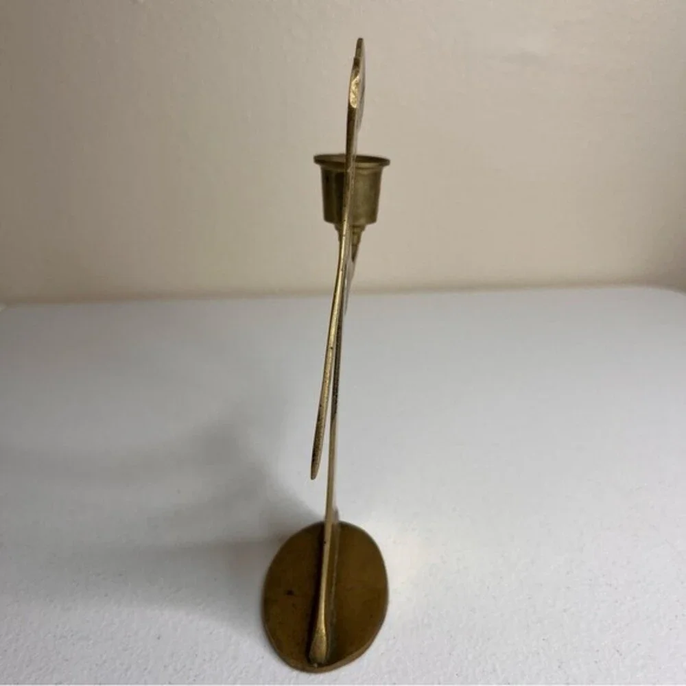 Vintage Brass Angel Candlestick Holder Made in Korea 7.5 Inches Tall Patina
